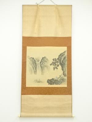 天吉筆　淡彩山水　肉筆絹本掛軸